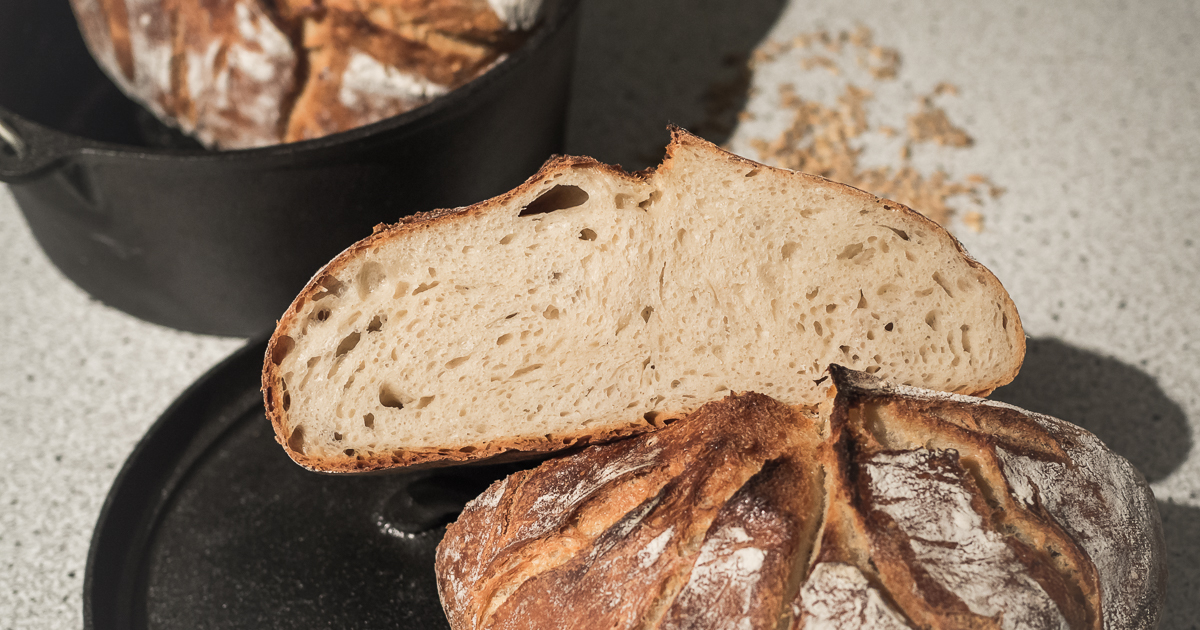 Topf-Brot / No-Knead-Bread: Weizen-Dinkel-Johurt-Brot
